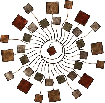 Deco 79 Metal Sunburst Home Wall Decor Wire Wall Sculpture with Square Shaped Accents, Wall Art 32" x 1" x 32", Multi Colored