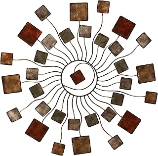 Deco 79 Metal Sunburst Home Wall Decor Wire Wall Sculpture with Square Shaped Accents, Wall Art 32" x 1" x 32", Multi Colored