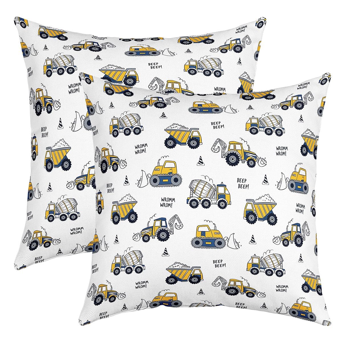 Homemissing Construction Vehicles Reversible Throw Pillow Covers 18x18 Inch Kids Excavator Pillow Covers Home Decor for Teens Construction Site Cars Square Cushion Covers Set of 2 Equipment Trucks