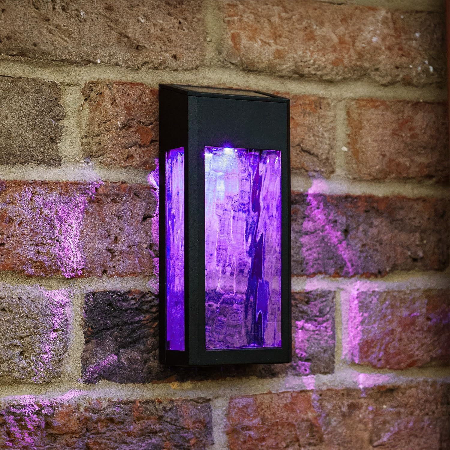 Auraglow Solar Powered Colour Changing Glass Wall Light, Dusk til Dawn, IP44, Ripple Glass Effect, RGB & White, Lantern for Garden, Fence, Wall, Patio, Garage, Shed (4 Pack)