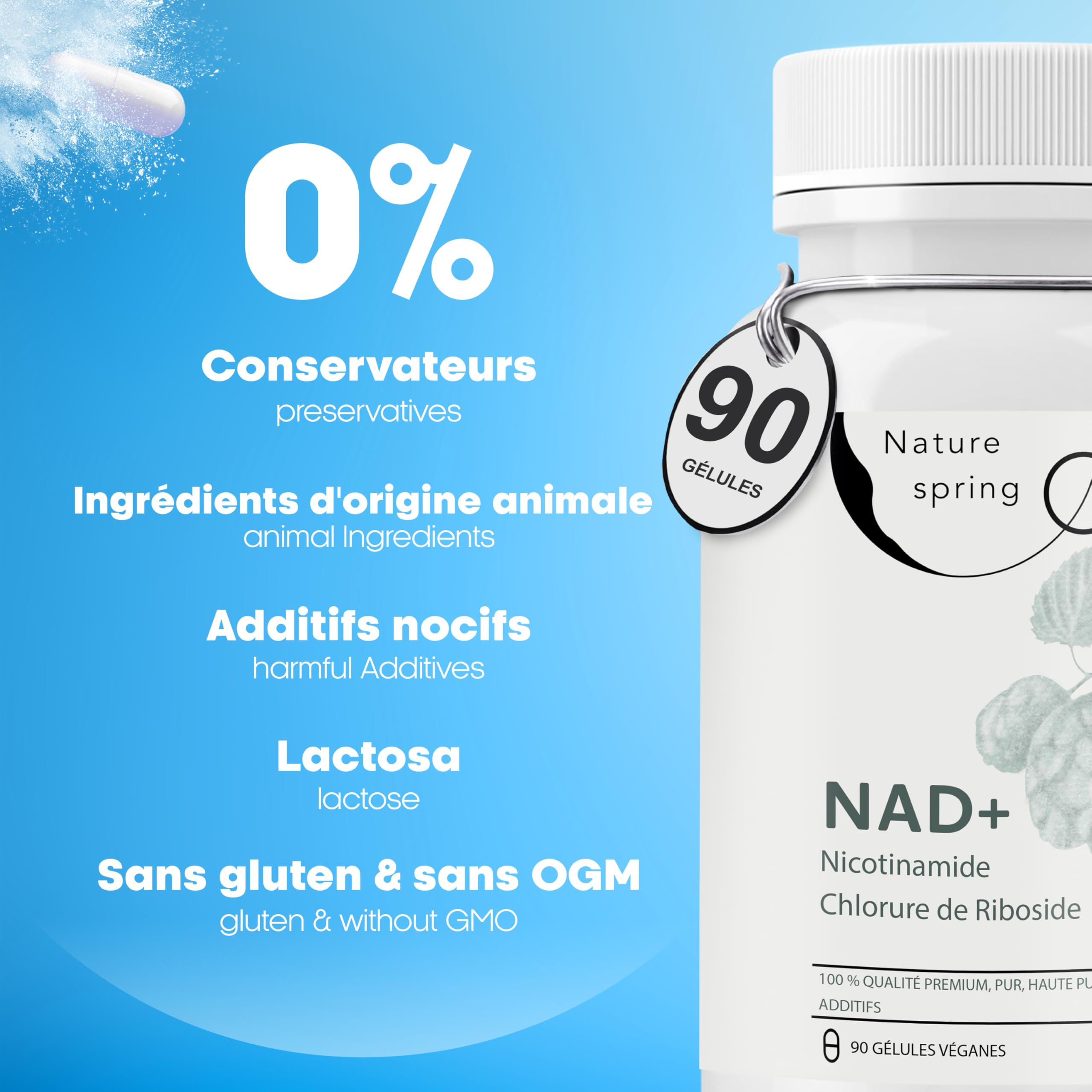 Nad Supplement Nicotinamide Riboside 90 Capsules - Testé en Laboratoire en Allemagne - 300 mg par Capsule - Nicotinamide Nad pour 3 Mois