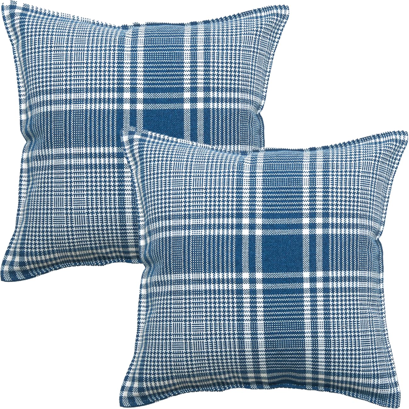 HOMTRYLIC Cushion Covers Set of 2 Decorative Gingham Plaid Throw Pillow Covers 45x45cm Linen Cushion Pillow Cases Vintage Boho Pillowcase for Sofa Bedroom Home Decor, Navy Blue โ image 1