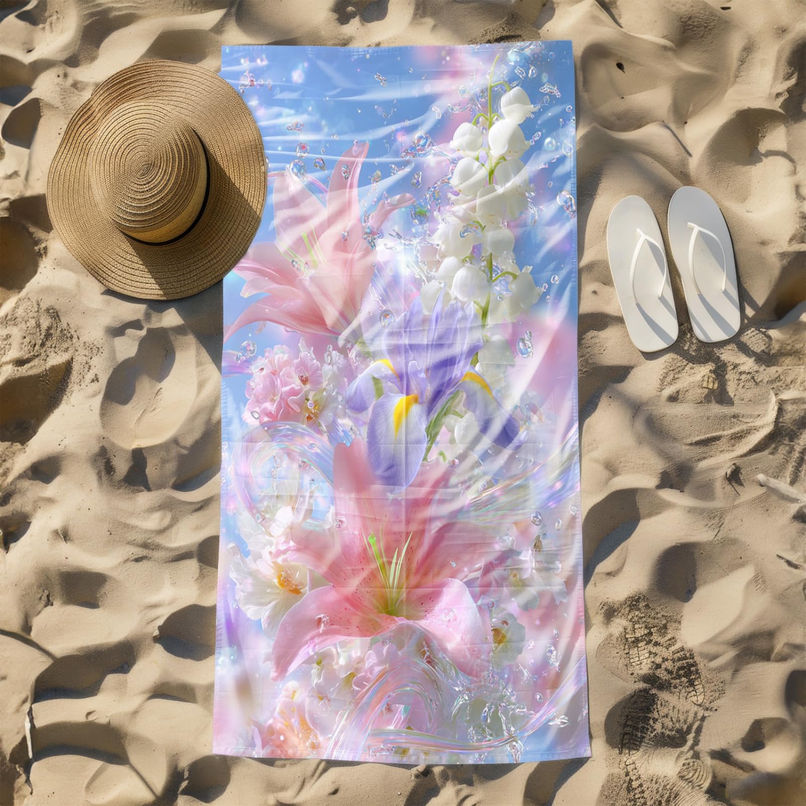 Générique Serviette de Plage XXL Fleurs Roses Violettes
