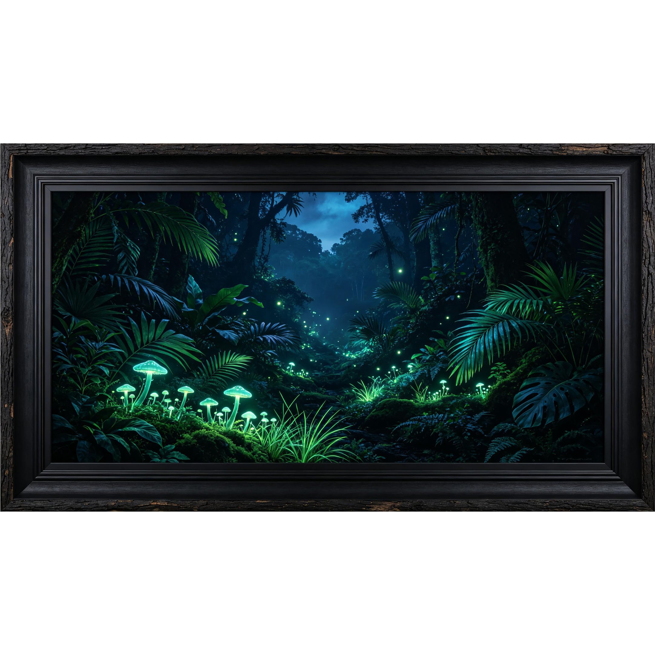 QZLITHOTIC 50x90cm3D Framed Wall Art， Glowing Jungle Night Botanical Self‑Adhesive Mural， Water‑Activated Peel & Stick Fabric Decor Wall Decal for Bedroom Living Room