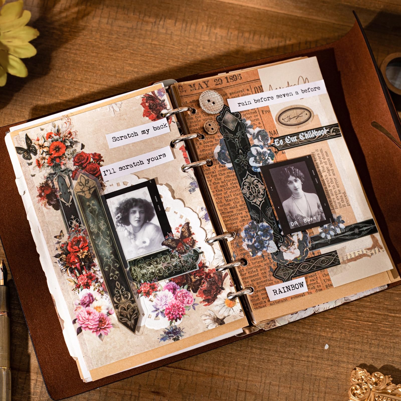 Naklejki w paski PET w stylu gotyckim, różowym, barokowym, szmaragdowym, bursztynowym i śniegowym w stylu vintage, etykiety do scrapbookingu i dziennika, przezroczyste, wodoodporne materiały