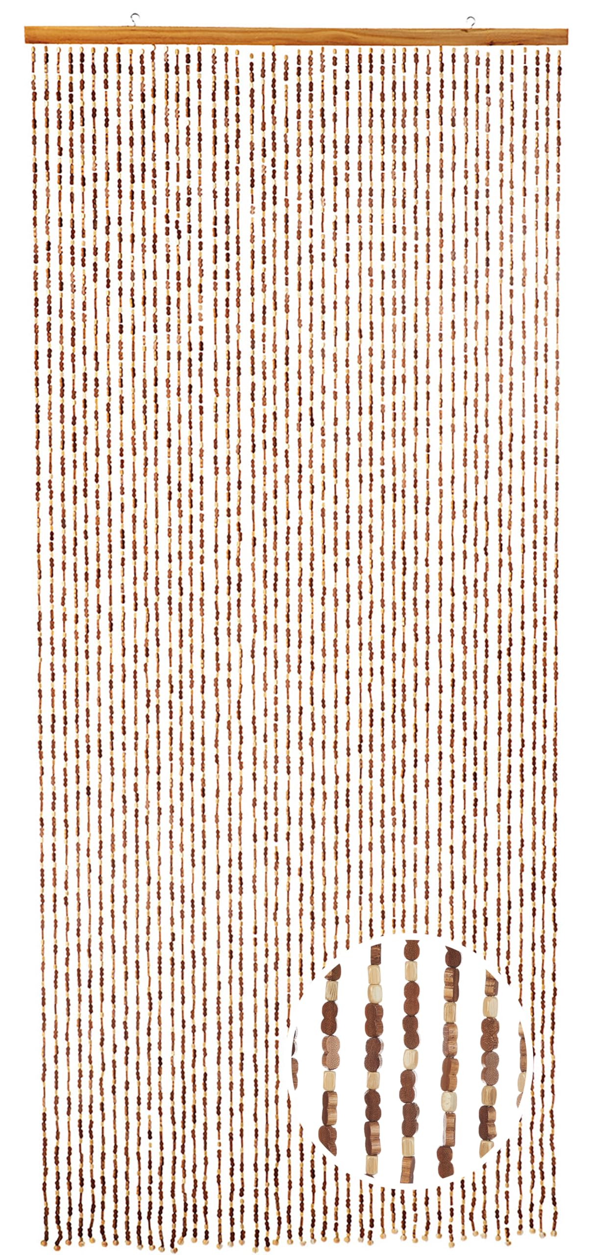 Kobolo Türvorhang Bamboo 90x200cm braun, Bambus Perlenvorhang mit 45 Strängen je 0,9cm & Holzleiste, dekorativer Fadenvorhang als Insektenschutz & Raumteiler für Balkon- & Terrassentür, handgefertigt