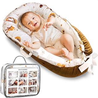DayTroche Portable Baby Lounger Nest for Newborns 0-24 Months - Breathable Cotton Polyester, Washable, Neutral, Perfect Shower Gift