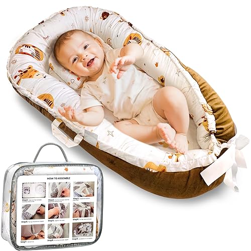 Baby Lounger for Newborn 0–24 Months – Soft Portable Baby Nest by DayTroche, Neutral Color, Cotton & Polyester, Breathable & Washable, Ideal for Baby Shower Gift