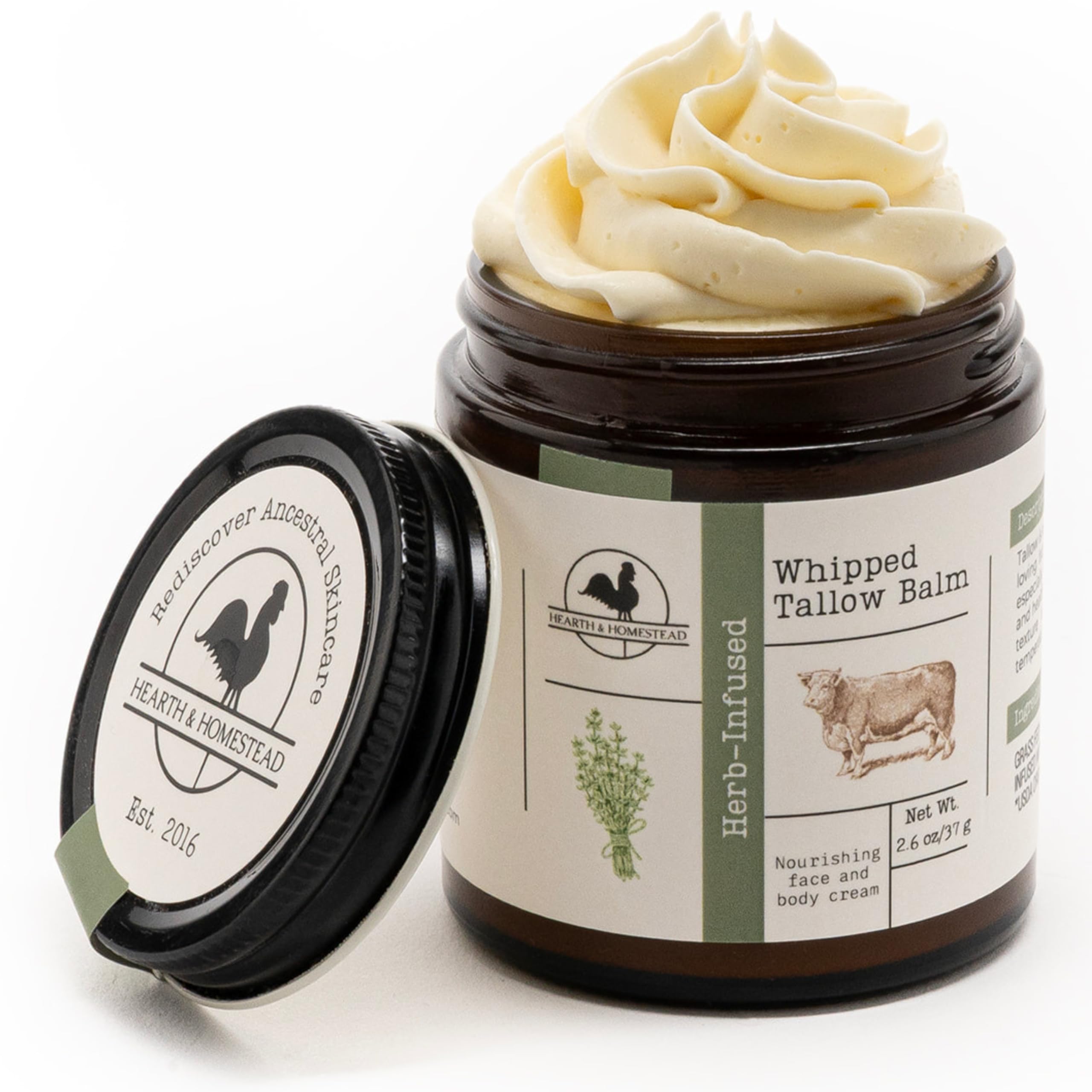 - Hearth and Homestead: Handmade Whipped Tallow Balm (Herb-Infused/Unscented) - Large Jar - 2.6 oz