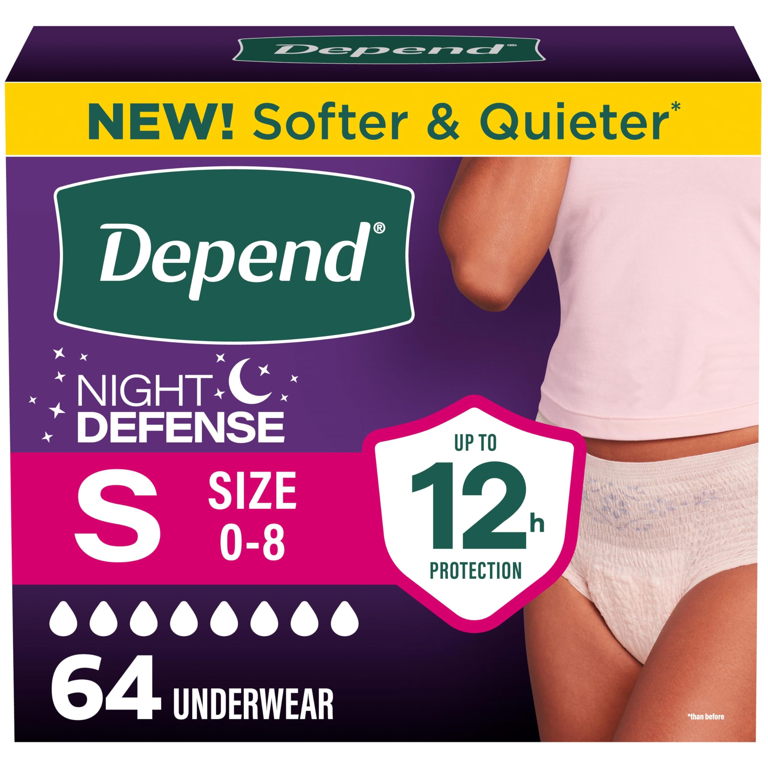Depend Night Defense Adult Diapers for Women, Small, 64 Count