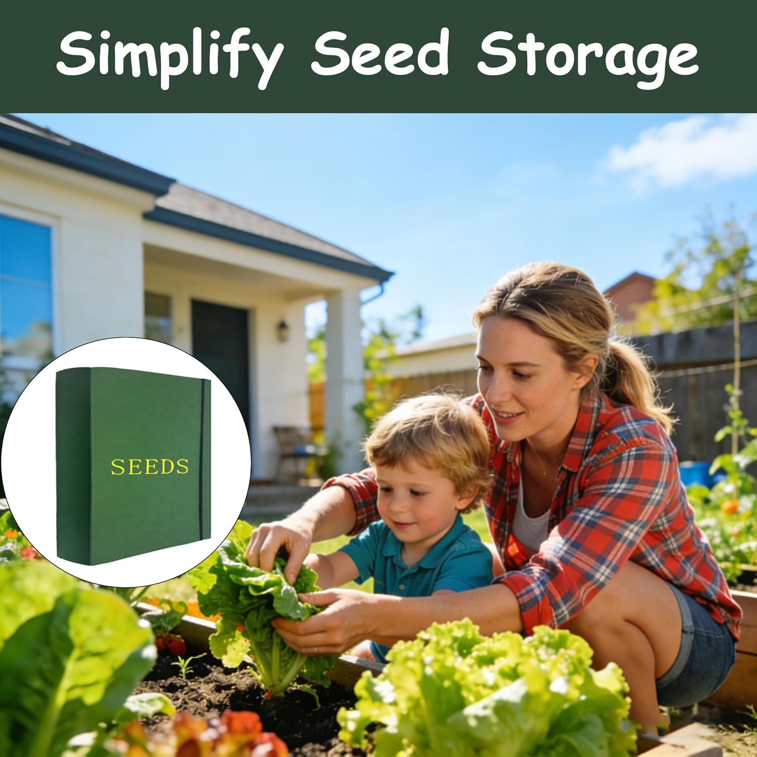 Extra Large Seed Storage Organizer Binder,3 Ring Seed Packet Organizer with 200 Pockets(50 Pack Clear Sheet Protectors), Garden Seed Holder Book for Envelopes, Seed Saving Keeper, Green
