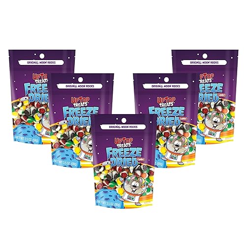 Moon Rocks - Paquete de 5 caramelos liofilizados Sabores originales naranja, limón, uva, fresa y lima Para mochilero, campamento o como regalo