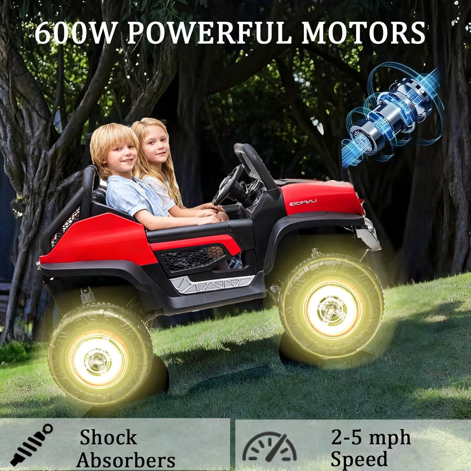 24V 4WD Ride on Car for Kids w/Remote Control, Licensed Benz Unimog 2-Seater Ride on Truck UTV 4X4 Kids Electric Car for Side by Side Battery Powered Electric Vehicle w/LED Lights, Music, Bluetooth