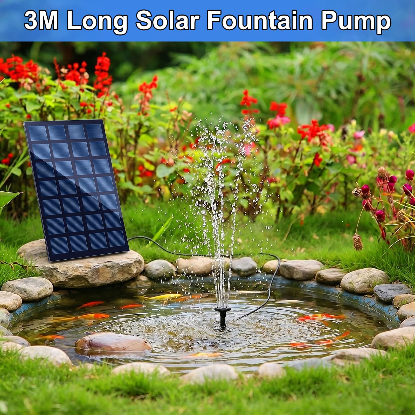 Pompe Solaire Bassin 2.5W Fontaine Solaire Extérieure Jardin 6 Buses 6 Modes