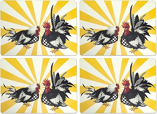 MacKenzie-Childs Sunrise Rooster - Juego de 4 manteles individuales con parte trasera de corcho
