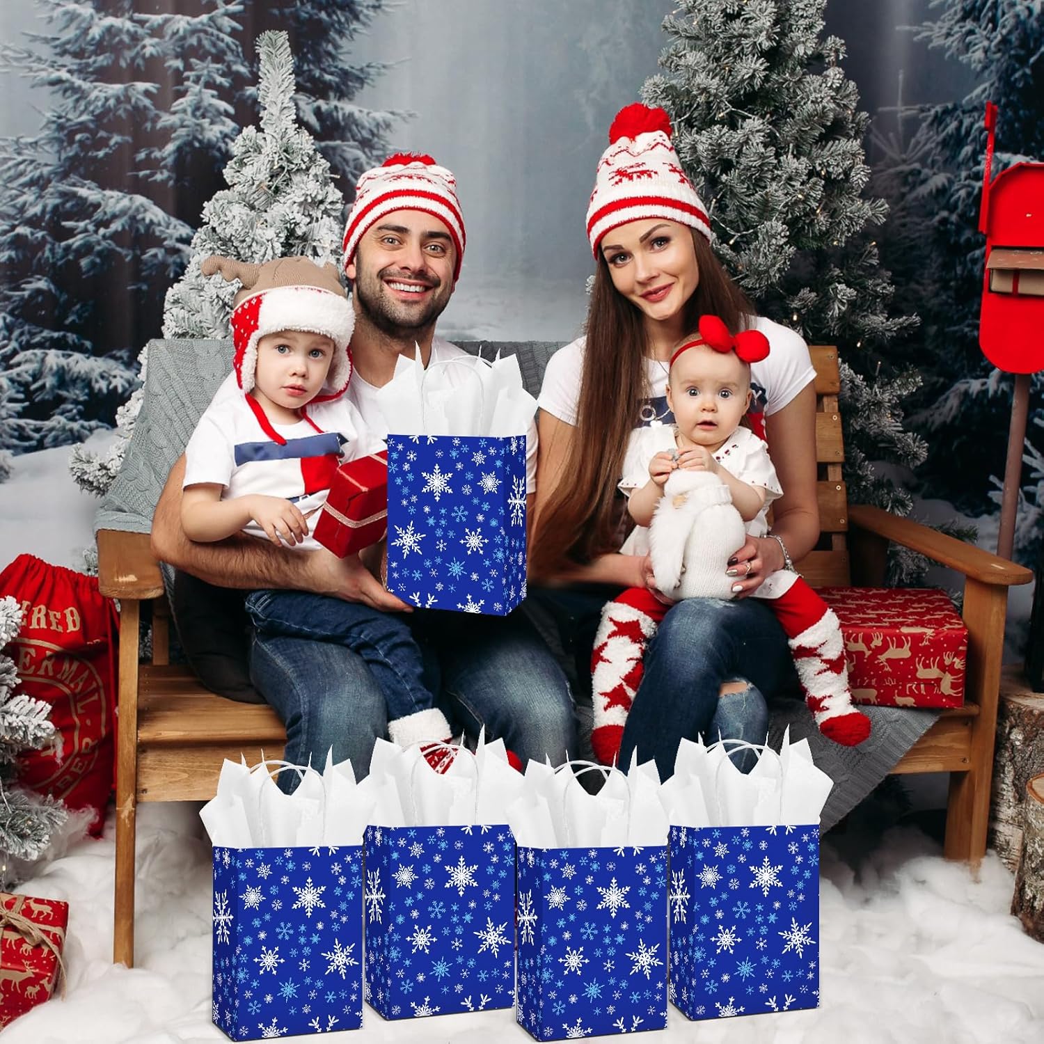 Kolldenn 25 Sets Winter Snowflake Gift Bags with Tissue Paper Blue Snowflake Candy Treat Goodie Bags Bulk with Handles for Winter Baby Shower Holiday Wonderland Birthday Party Favors Wrapping - Image 6