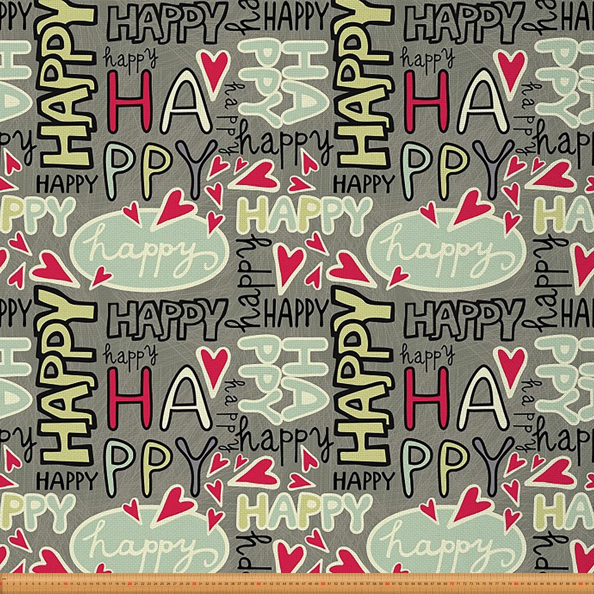 Loussiesd Happy Words Fabric by The Yard - Monochrome Retro Colors Graffiti Upholstery for Chairs, Sofa - Hand Drawn Hearts Love Outdoor Waterproof - 3 Yard (L276*W150cm) Red Yellow