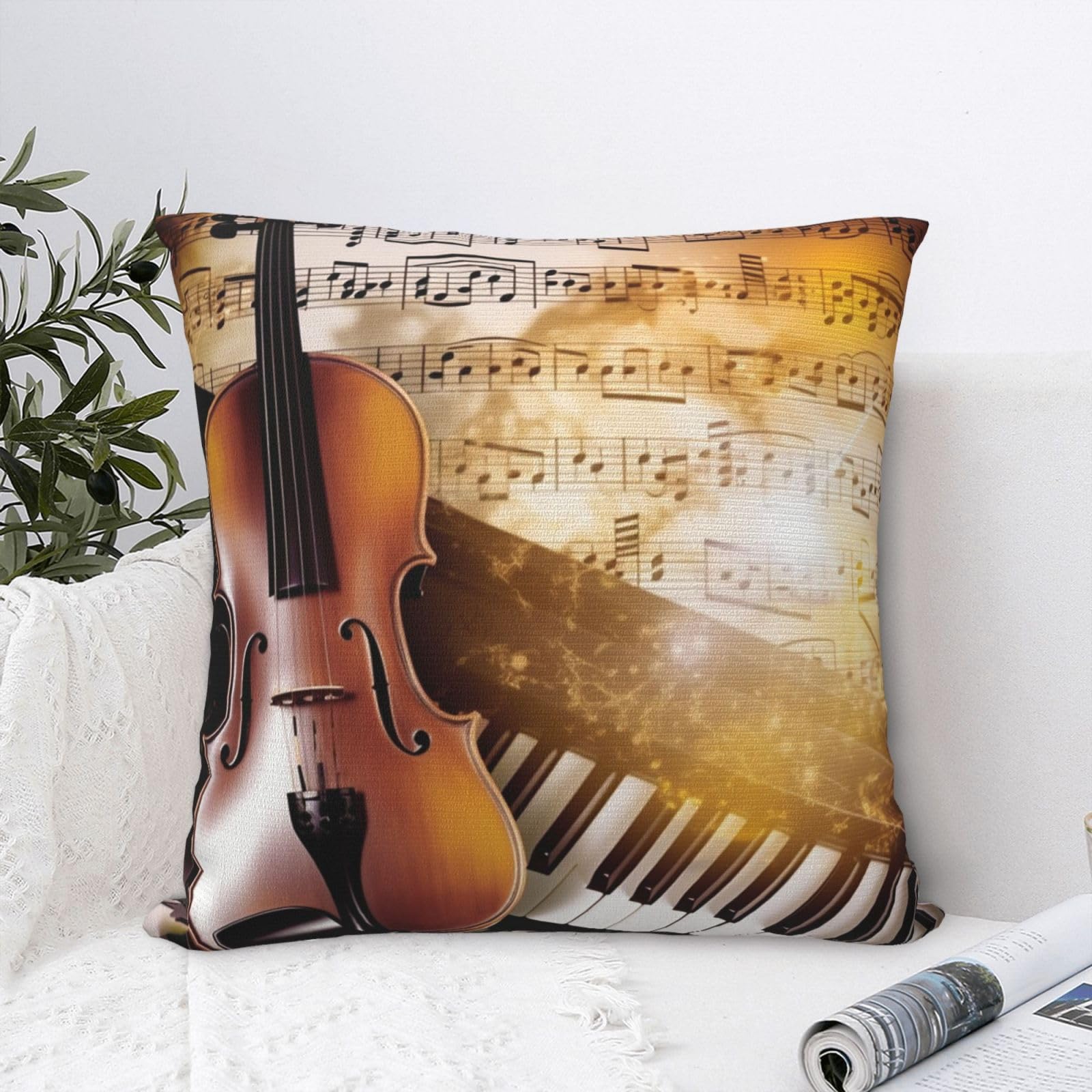 FodPand Luxury Velvet Throw Pillow Covers 18"x18" Super Soft Decorative Pillow Cases - Piano Violin Music Notes Pillowcases Modern Lumbar Cushion Cases for Couch Sofa Bed Pillow Shams