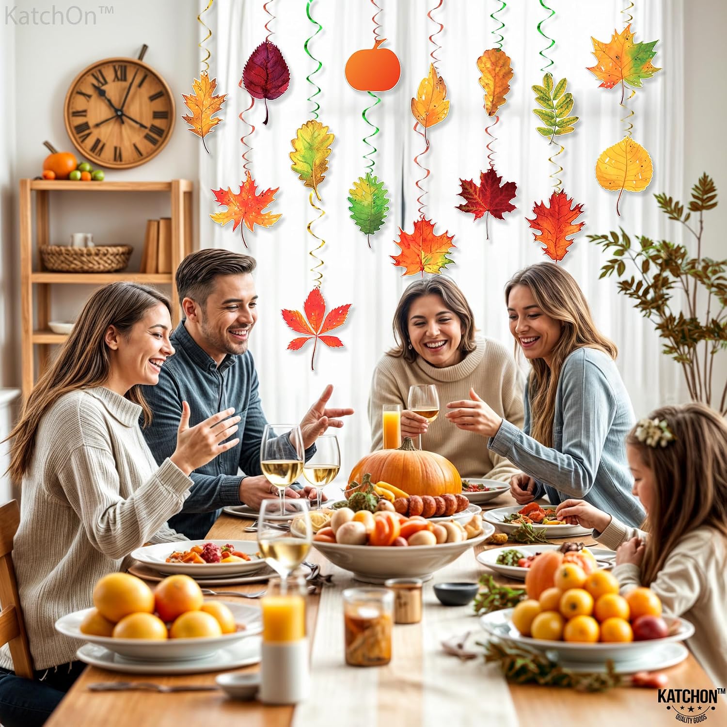KatchOn, Fall Hanging Decorations Swirls- Pack of 30, No DIY | Thanksgiving Party Decor, Fall Decorations for Home | Hanging Fall Leaves, Autumn Leaves Decor