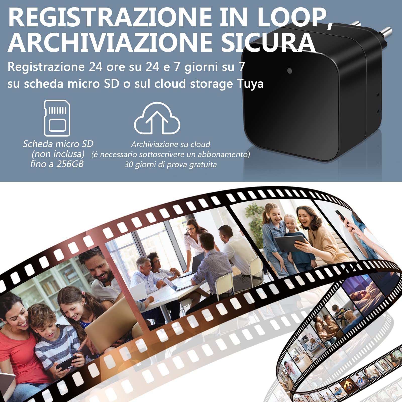 Telecamera Spia Nascosta WiFi 5G, Mini Spy Cam Senza Fili Caricatore USB, 1080P HD Microcamera Spia Telecamera di Sorveglianza Interna con Rilevamento del Movimento Tuya APP