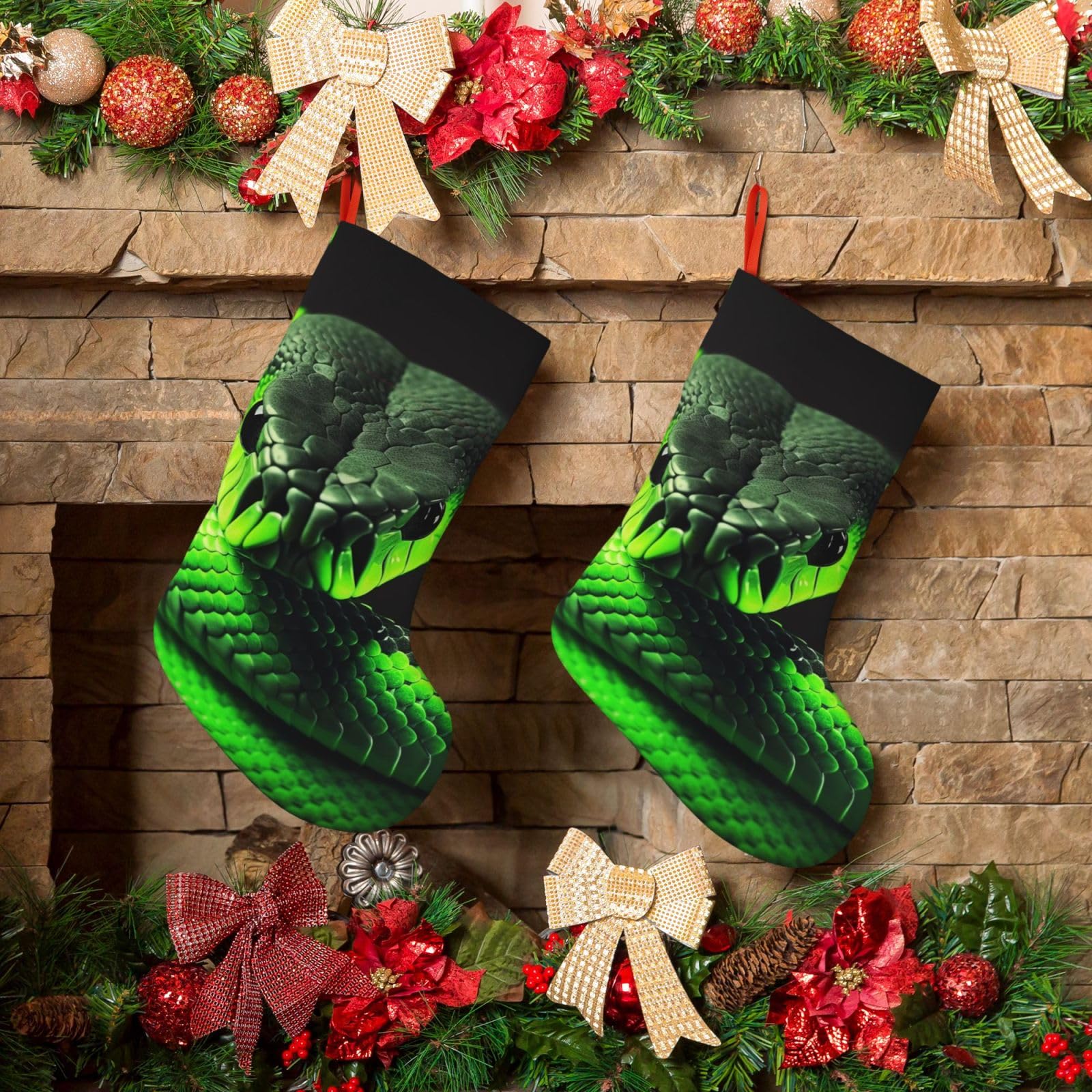 KLOPH Christmas Stockings 18" Personalized Xmas Stocking 3D Snake Decoration Stocking Hanging Fireplace Stocking for Holiday Xmas Tree Christmas Fireplace Decor