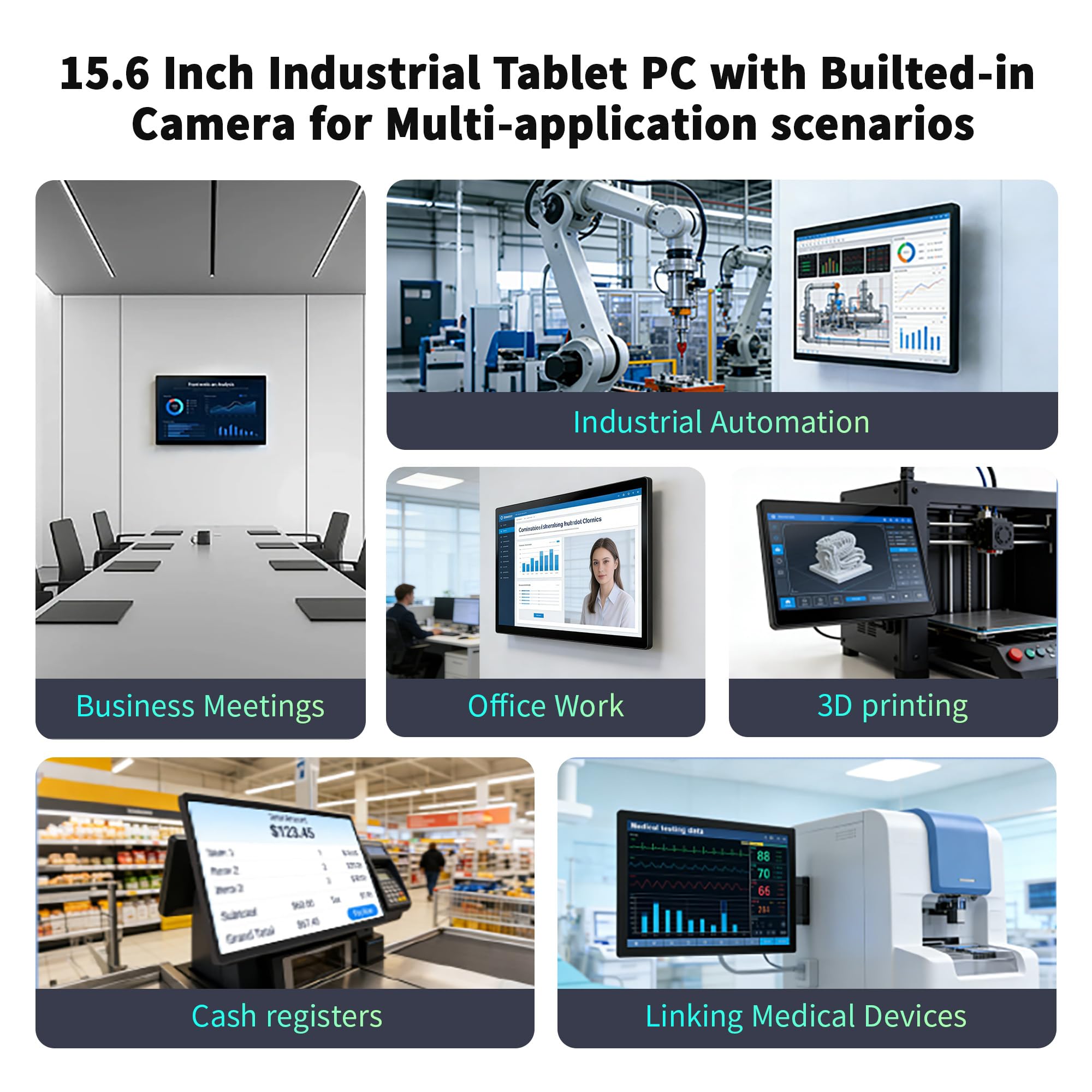 Industrial Pannello PC Win11 Pro Industrial Touch PC, 15,6" Schermo Tattile Tablet Panel All-in-One con Fotocamera Integrata 5MP, N5095 8GB RAM 128GB ROM, 1920 * 1080, Tipo C, HDMI, USB3,0