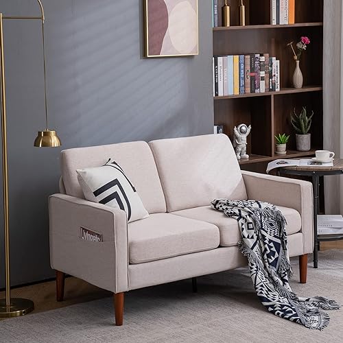Karl home Loveseat 53.5" Modern Sofa Couch Upholstered Love Seat Furniture 2-Seat Small Sofa for Living Room, Bedroom, Apartment, Studio, Office, Creamy White