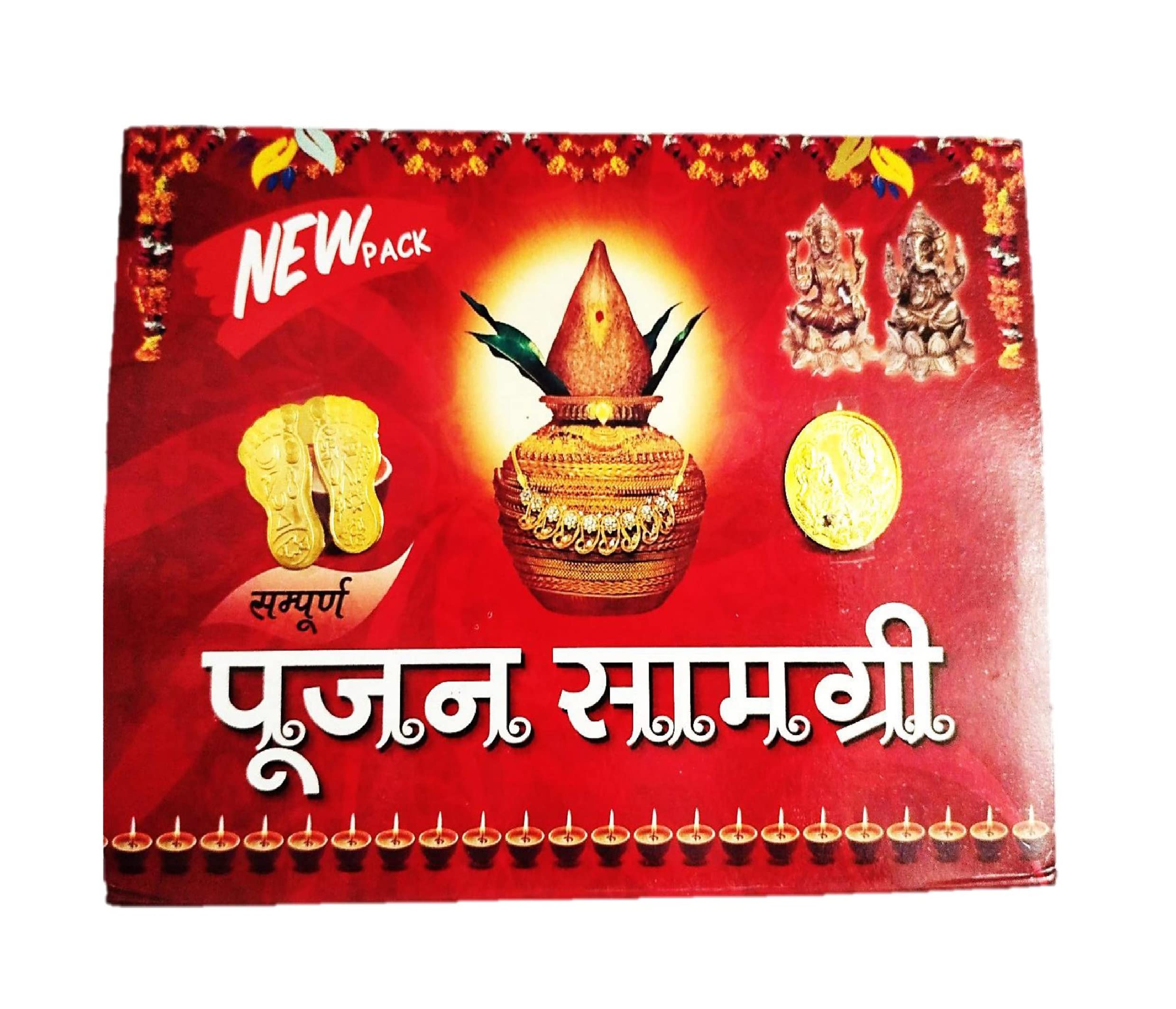 ARINJAY Diwali Puja Kit | Laxmi-Ganesh Pooja Kit with Poster | Diwali Pujan Samagri for Home and Office | Complete Puja Set | 38 Items in Pack 1