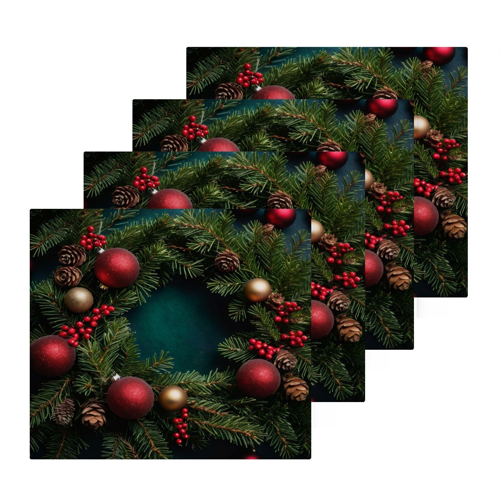 Flradish 4 Pack Christmas Pattern Pure Cotton Washcloths 12 x 12 Inch Reusable Absorbent Soft Cotton Face Towels Fingertip Towels Set for Gym Towels,Hotel and Spa