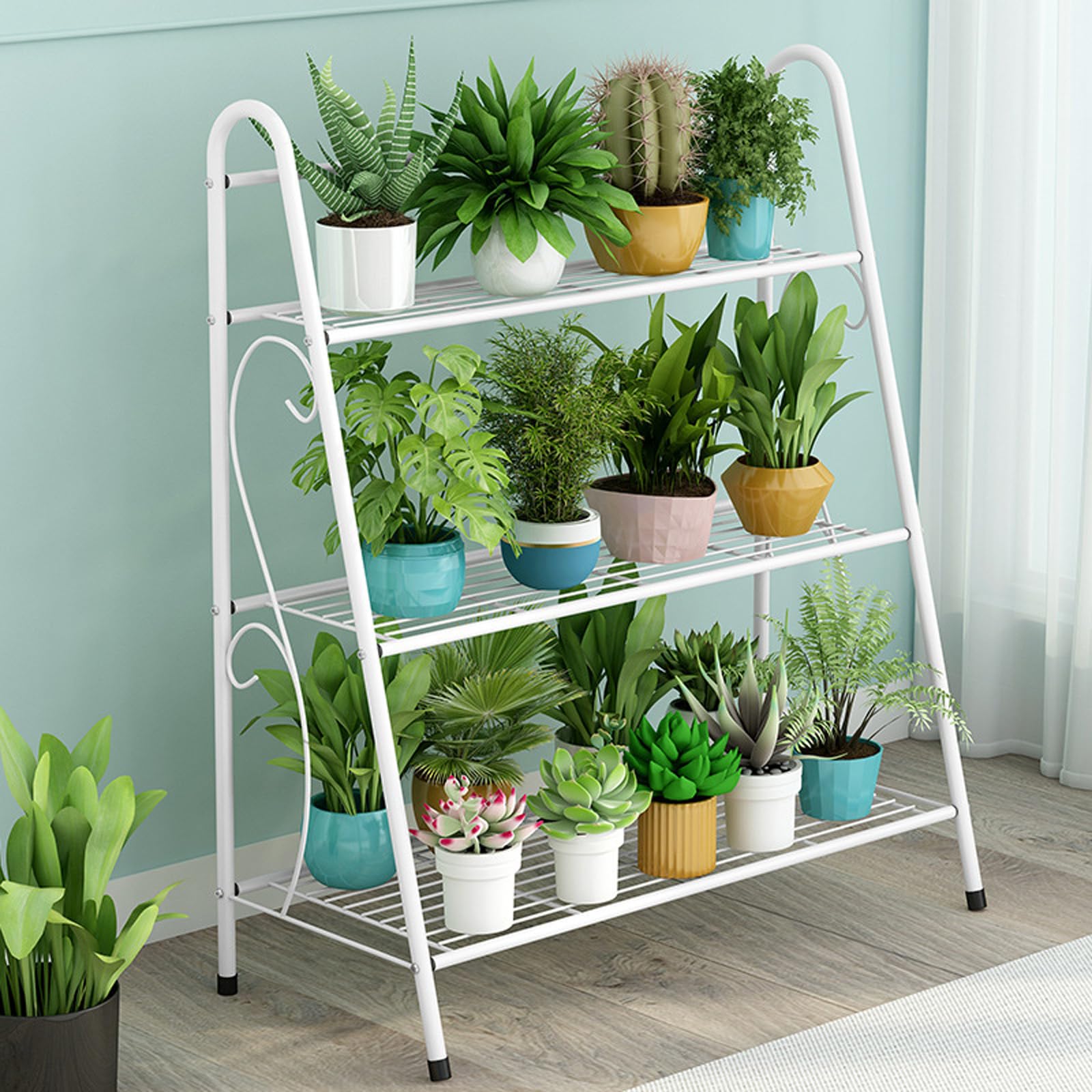 YUANCHUTOP 3-Tier Metal Plant Stand - Indoor/Outdoor Flower Rack, Multi-Pot Holder for Balcony & Garden, White Plant Shelf for Living Room & Storage Display, Stylish & Durable