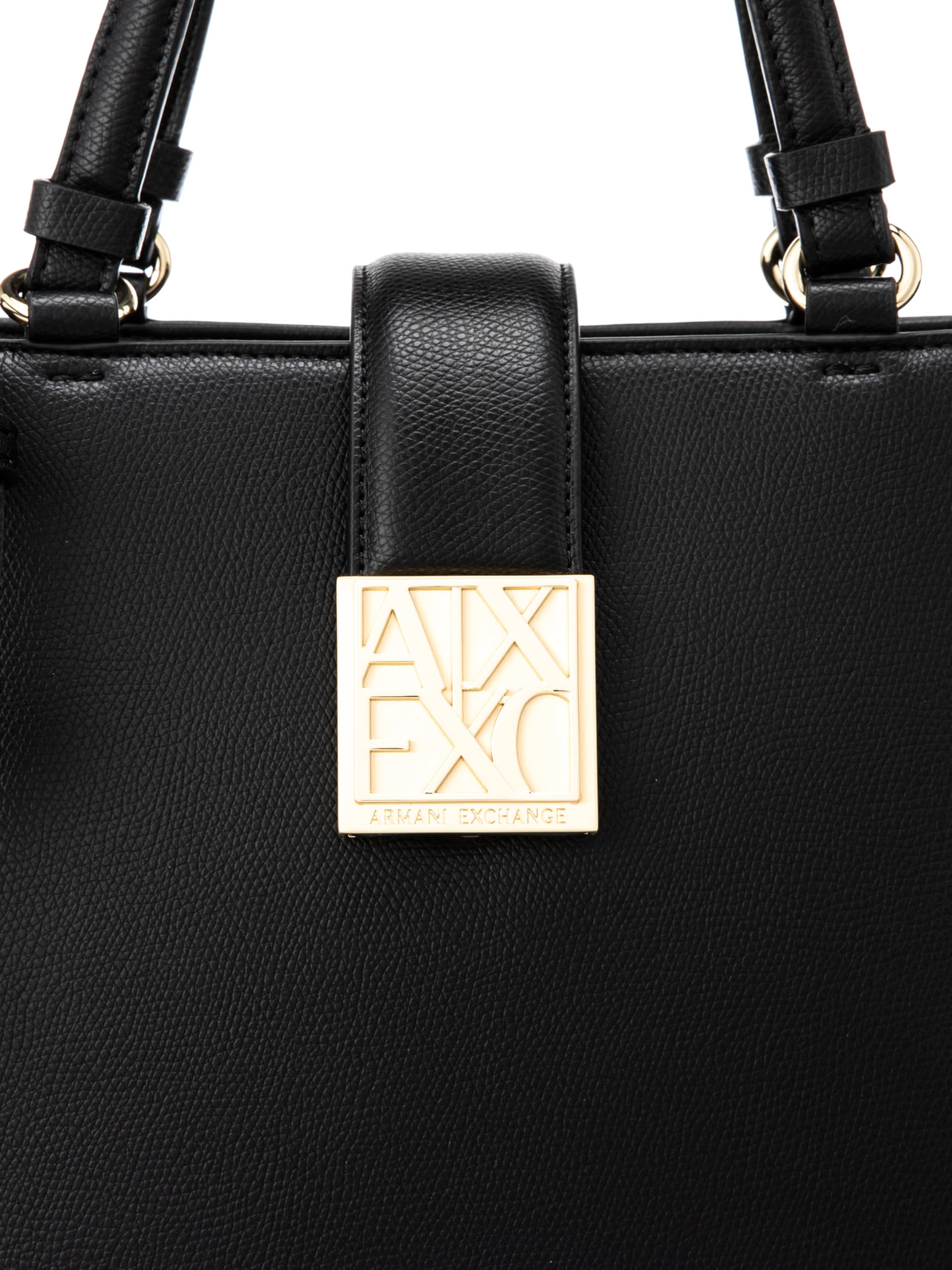 Armani Exchange Donna Amy, Sustainable, Gold Logo Plate Tote Bag M, nero