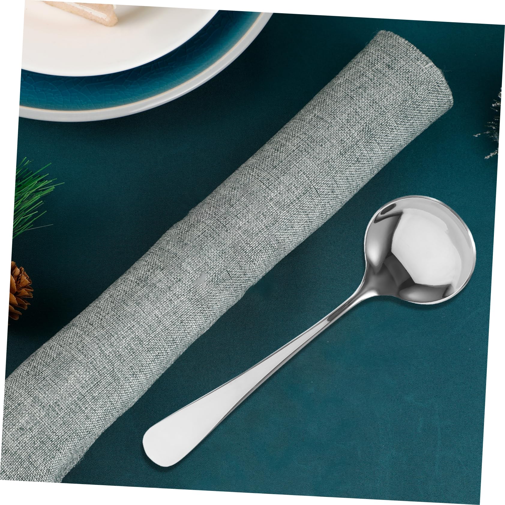 STOBAZA Stainless Steel Soup Spoon Thick Food Spoon for Soup Ramen and Appetizers Elegant Design Kitchen Utensil for Home and Restaurant Use