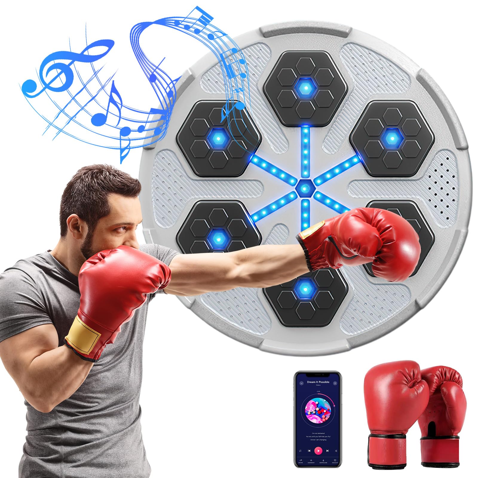 Machine De Boxe Musicale Xoeminor – Bluetooth, 9 Vitesses, 2 Gants, Éclairage LED, Entraînement Intelligent