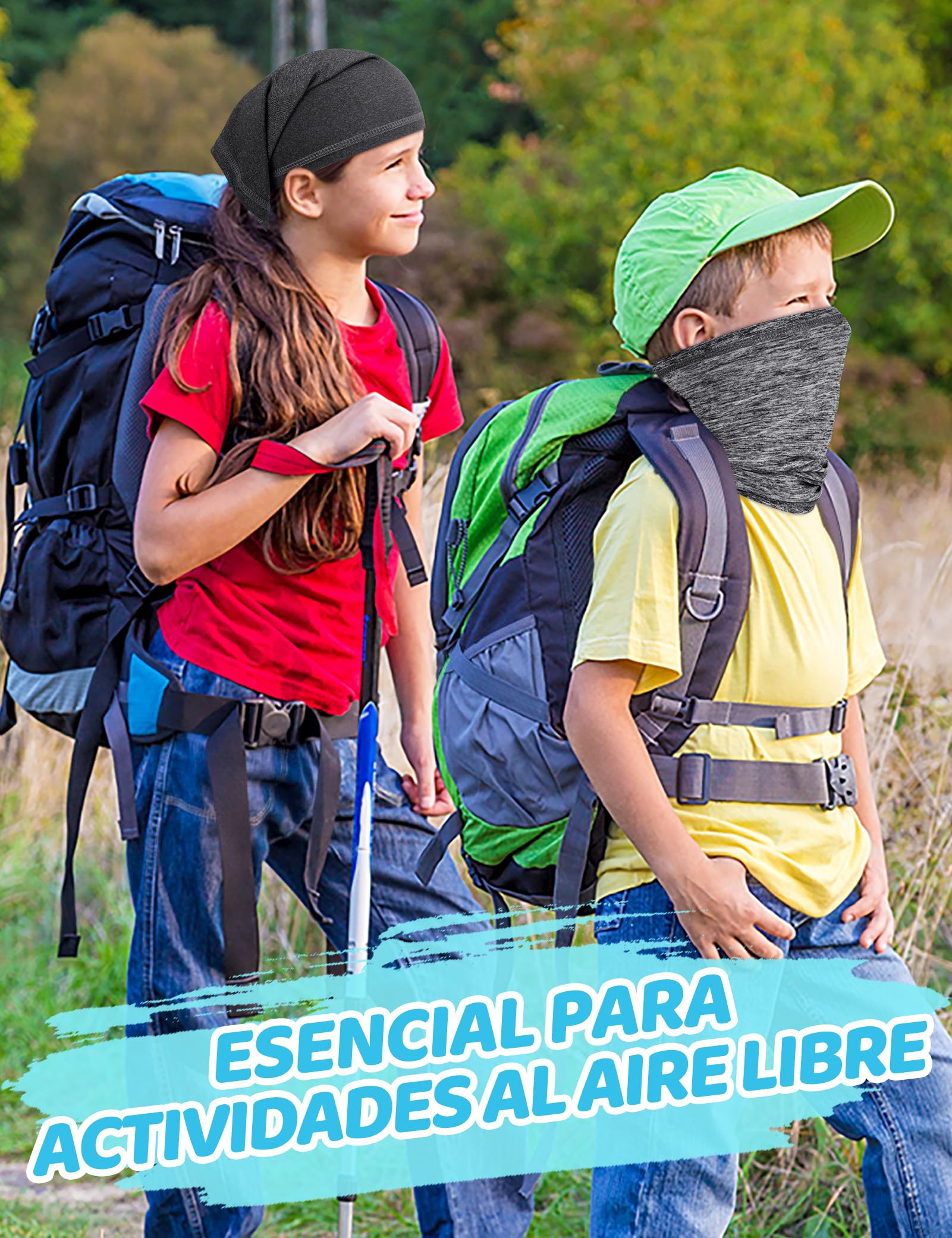 Kiiwah 2 Piezas Braga Cuello Fino para Niño Niña, Bufanda Cuello Multifunción Transpirable para Ciclismo, Senderismo, Pesca, Deportes (Negro, Gris)
