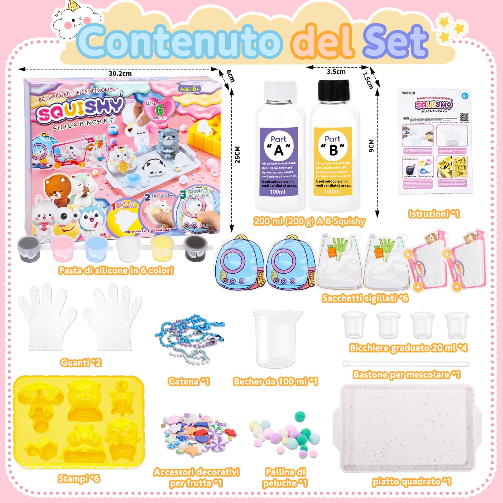 VBACALA 24 Pezzi Taba Squishy Kit Fai da Te,Taba Squishy Animali,150g AB Silicone 1:1 miscela Creare Gattini,Criceti,Cani,Tartarughe,Anatre,Panda Squishy,Regalo Antistress Fai da Te per Bambini Adulti