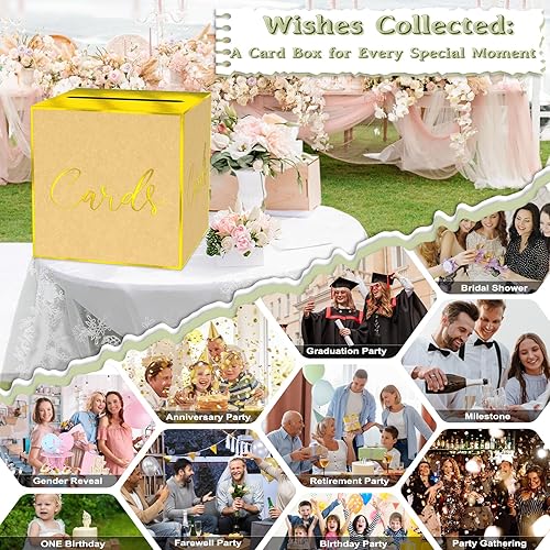 Miniatura 9 de WNINK Caja de tarjetas de oro rosa para cumpleaños, boda, novia o baby shower, graduación, aniversarios, decoraciones de fiesta de compromiso, caja