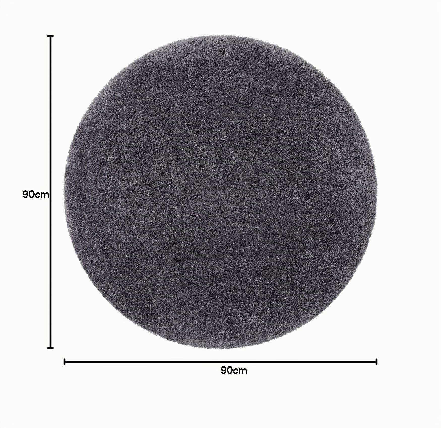 Homaxy Tappeto da bagno antiscivolo, morbido, lavabile, Shaggy, a pelo lungo, in microfibra, rotondo, diametro 90 cm, grigio scuro