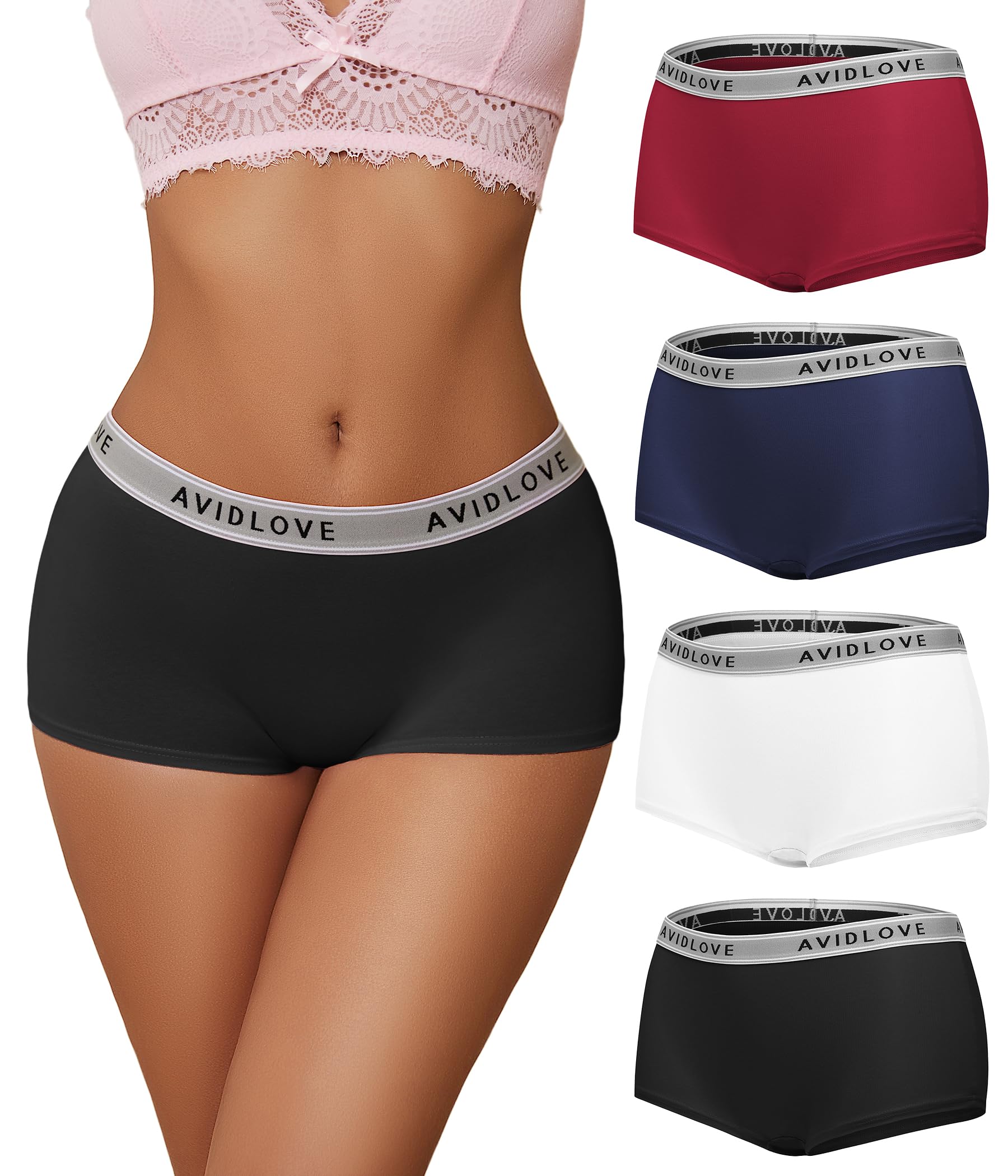 Avidlove Women's Underwear Cotton Boyshort Panties Full Coverage Boxer Shorts Briefs Cheeky Panty Pack of 4