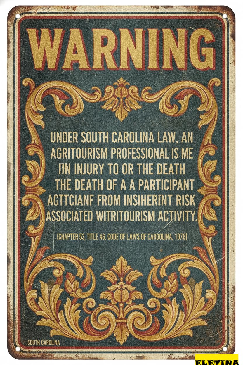 South Carolina Agritourism Liability Tin Sign, 8x12 Inch