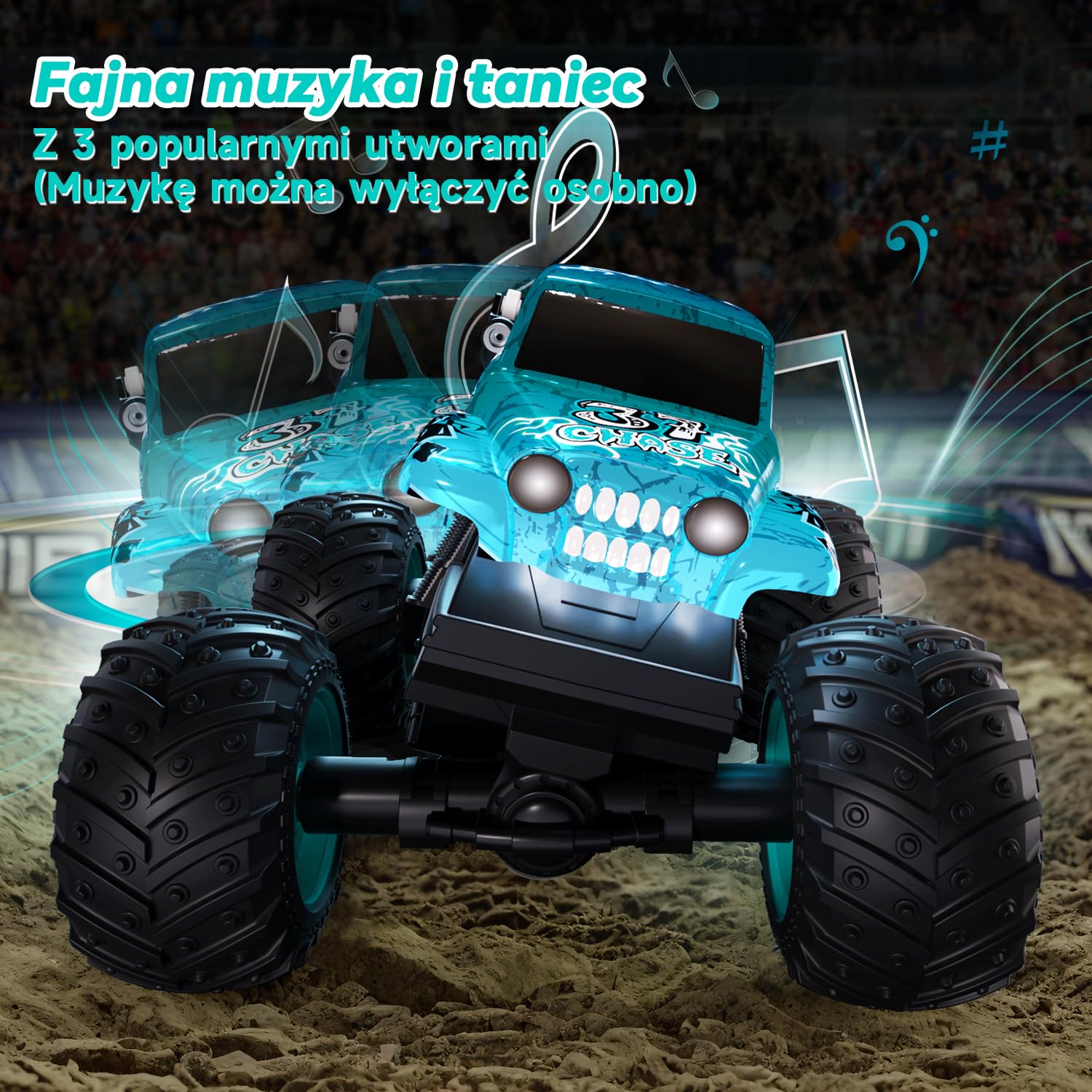 Halloween Monster Truck zdalnie sterowany, 1/20 Monster Truck z chodzeniem w pozycji pionowej i obrotem o 360°, 20 km/h, zdalnie sterowany samochód z oświetleniem LED i muzyką, zabawka na Halloween i