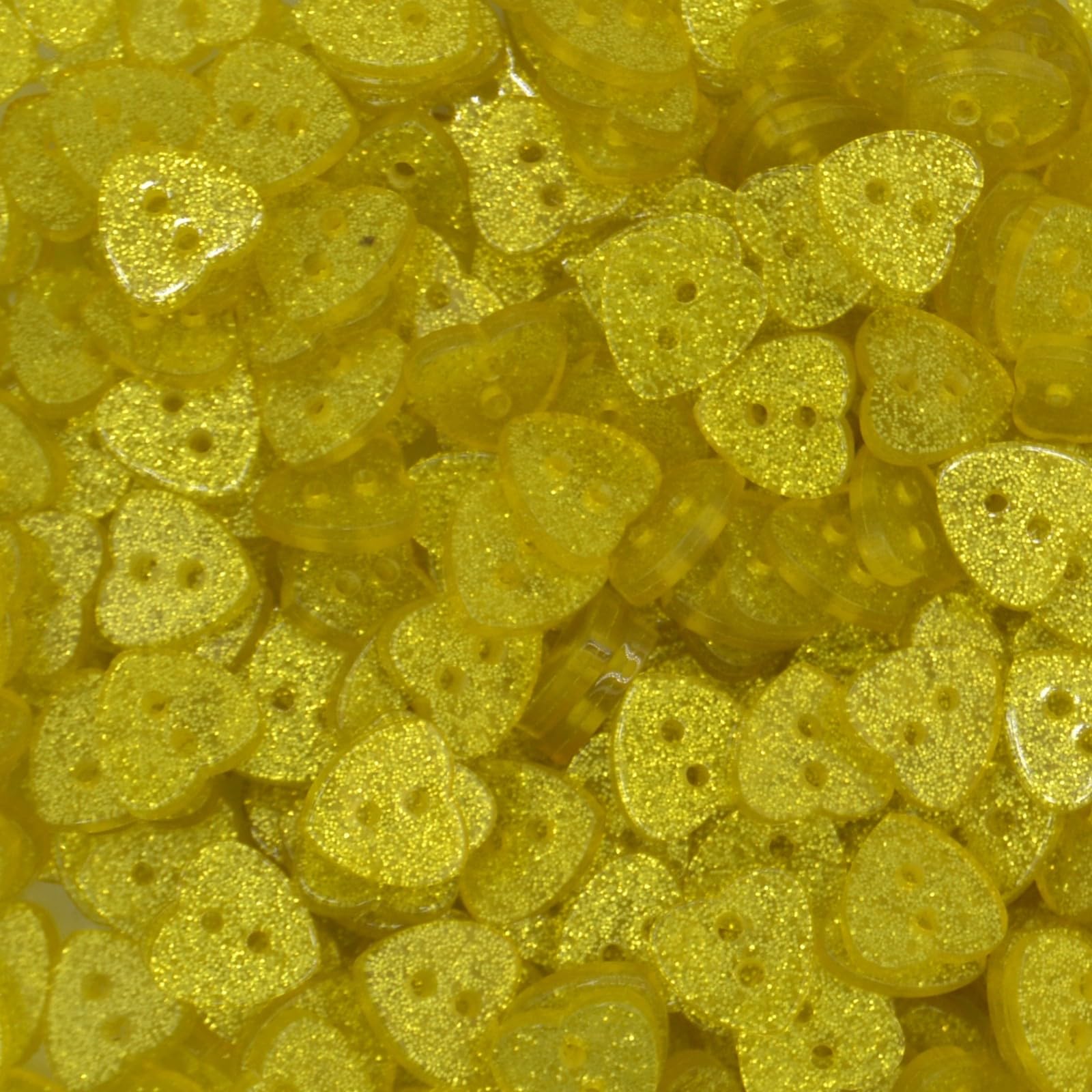 14mm Glitter Heart Buttons - Choice of Colours - Ideal for Sewing/Knitting/Clothes & Scrapbooking (Yellow, Pack of 50) โ image 1