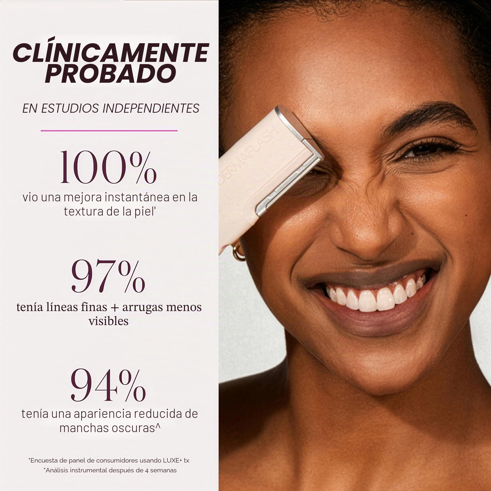 DERMAFLASH Dispositivo LUXE Plus, herramienta antienvejecimiento, exfoliación, depilación y dermaplaning con tecnología Sonic Edge y 4 semanas de tratamiento, rubor