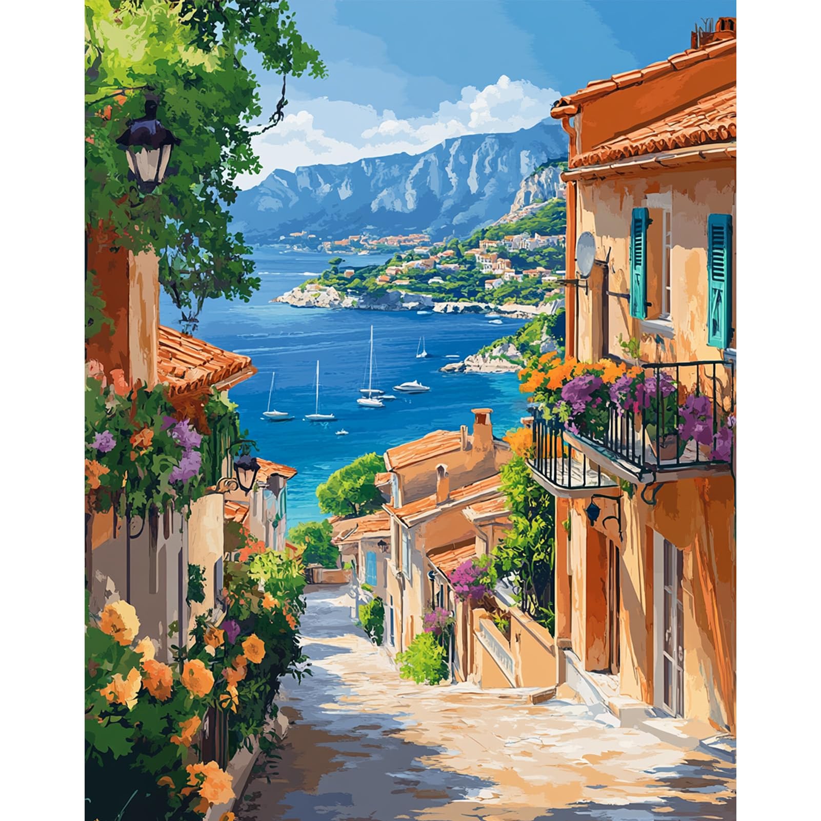 Pintura Acrilica por Números para Adultos y Principiantes, Hermosa vista de la ciudad lacustre, Acuarela Painting by Number Kit con 3 Pinceles, decoración para el hogar 40x50cm Sin Marco, Paisaje