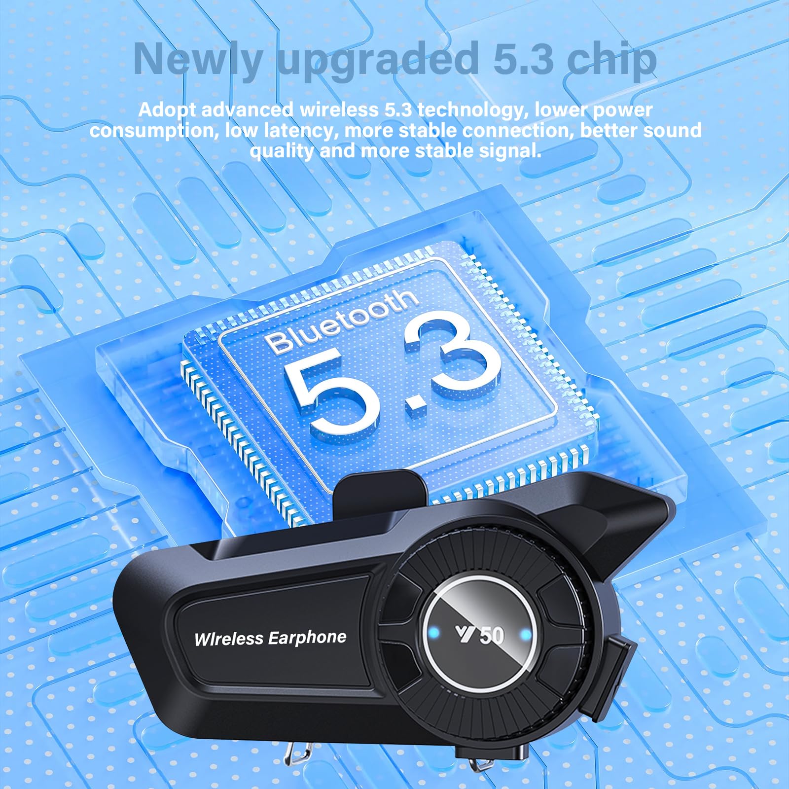 Intercom Moto Appareil Bluetooth à Molette pour Motos Suppression Bruit DSP&CVC/IPX6 Étanche/Chaîne Hi-Fi/Micro Wireless 5.3 Réponse Automatique Assistant AI Compatible Tous les Casques 1800mAH