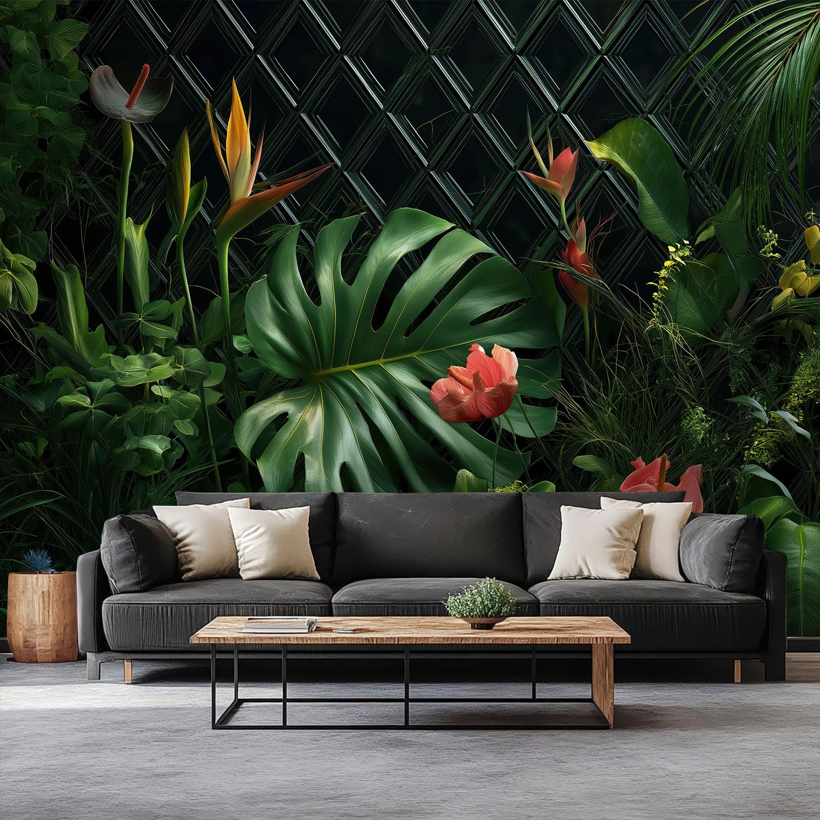 Papier peint tropical forêt botanique panoramique feuille palme monstera 400x280