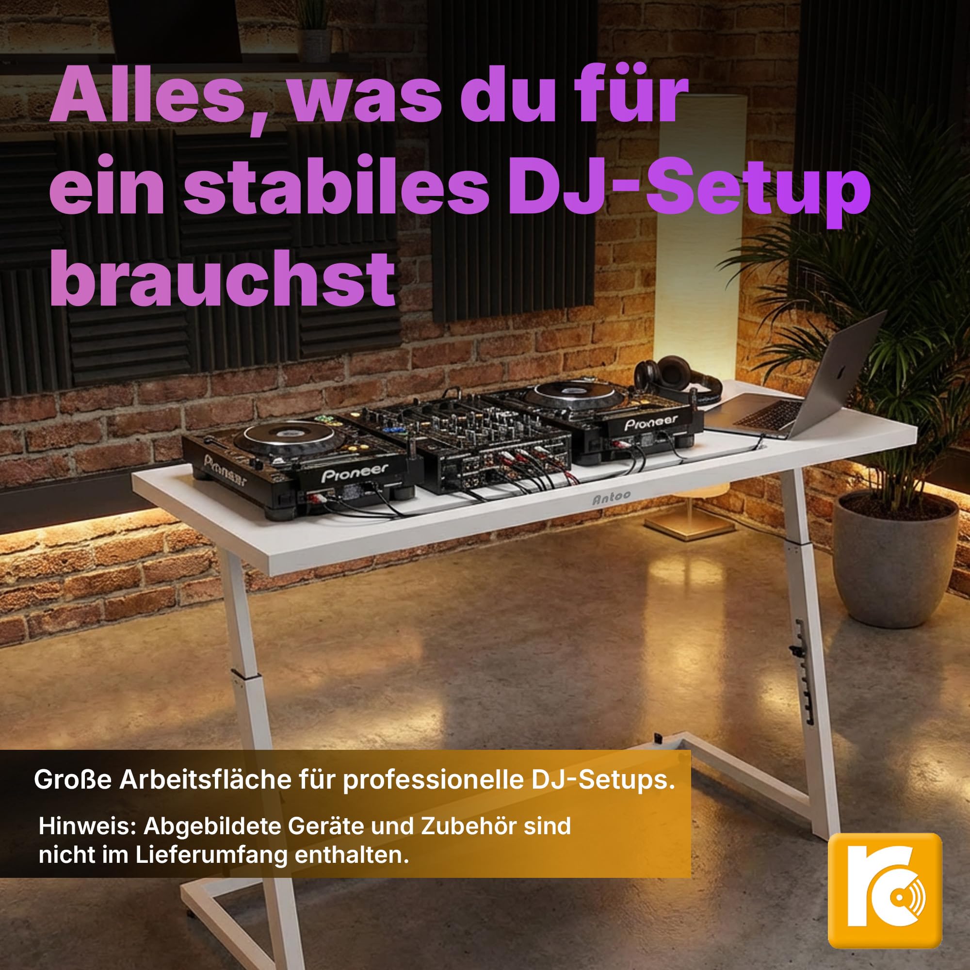 Antoc DJ-Stand DJS-40 - White - Portable DJ-Pult mit Platz für ein ganzes DJ-Setup