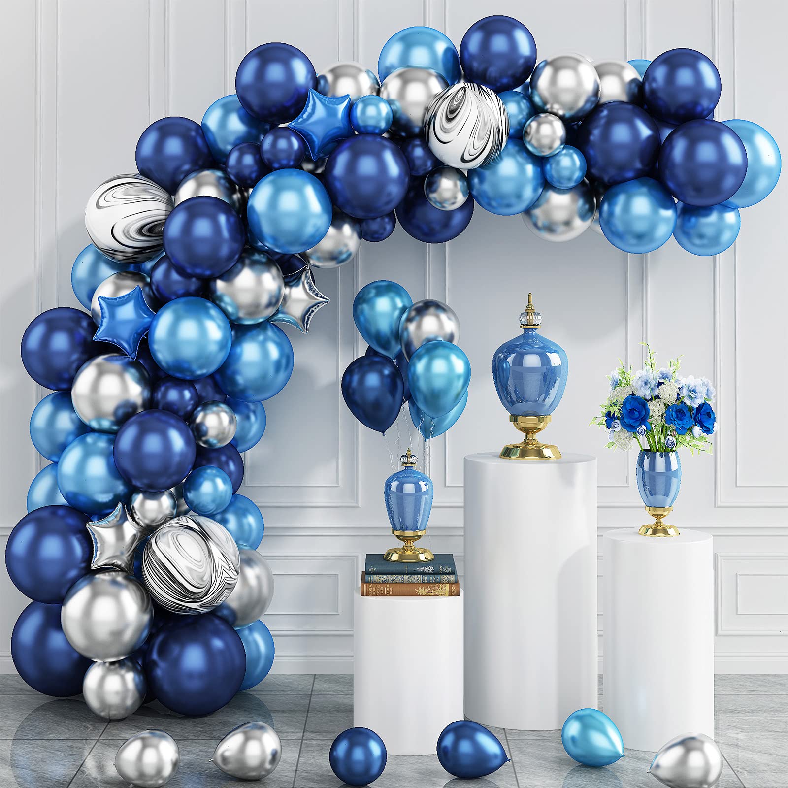 Buy Balloons Arch Kit, Blue Balloon Agate Black Silver Balloon Garland