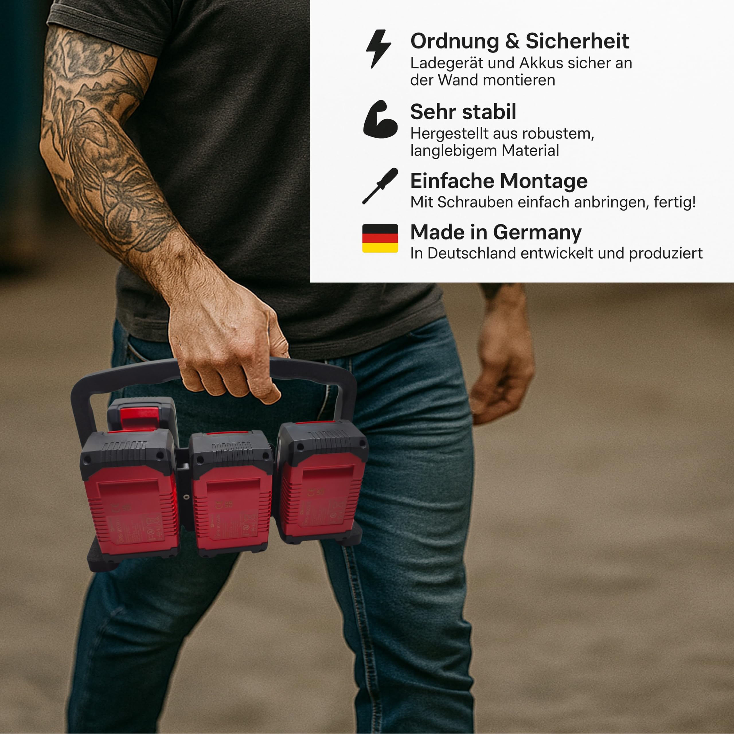Uchwyt ścienny do akumulatorów i ładowarek Einhell [Made in Germany] uchwyt na akumulator do akumulatorów 18 V – Einhell uchwyt ścienny do ładowania – uchwyt ścienny do montażu na ścianie do porządku