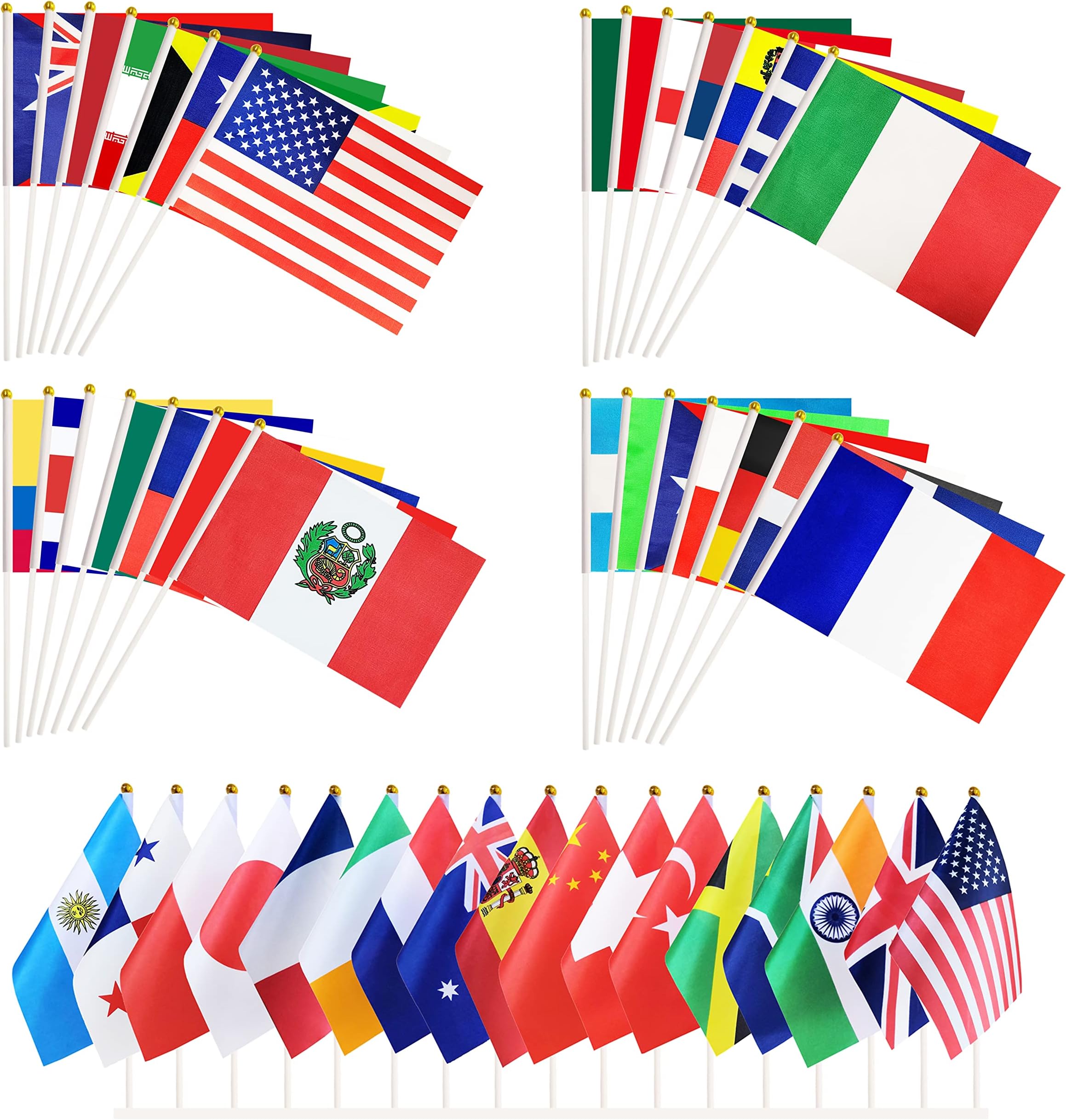200 Pcs International Country Flags, Hand Held Small Mini World Flag On Stick, 8.2x5.5 inches National Flag for Olympic Games, Sports Events, Outdoor Decoration,Party Decorations
