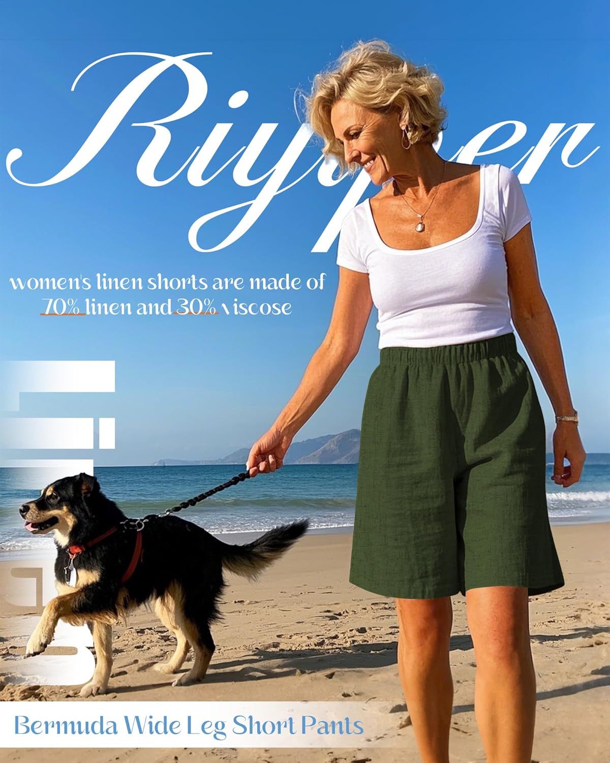 Riyiper 3 Pack Women's Linen Shorts Elastic High Waist Bermuda Wide Leg Summer Casual Lounge Short with Pockets - Image 6